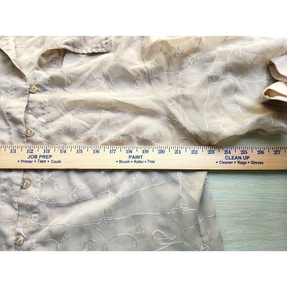 TOP/BLOUSE-WHITE STAG-Tan-Sheer-Button Up-Embroidery-3/4 Sleeves-Size Plus 16 W - Picture 7 of 16